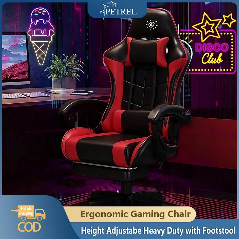 PETREL Heavy Duty Gaming Chairs Dual Pillows Office Chair with Footstool Height Adjustable Ergonomic