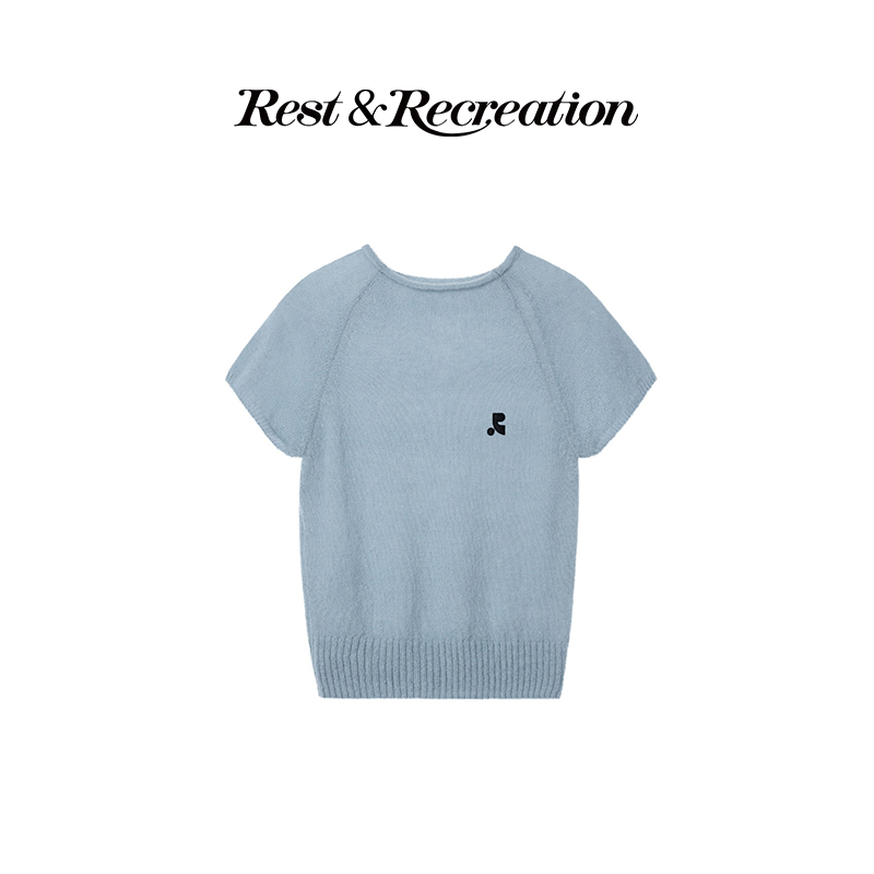 Rest and Recreation RAGLAN HALF SLEEVE KNIT TOP แขนสั้นปักลาย สั้น RR เสื้อถัก