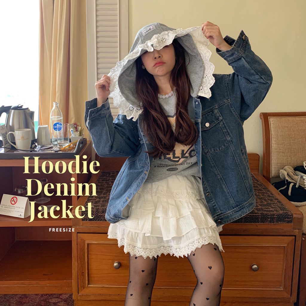SOMEDRESS | Hoodie Denim Jacket แจ็คเก็ตยีนส์ทรงโอเวอร์ไซส์ มีหมวกฮู้ดถอดได้