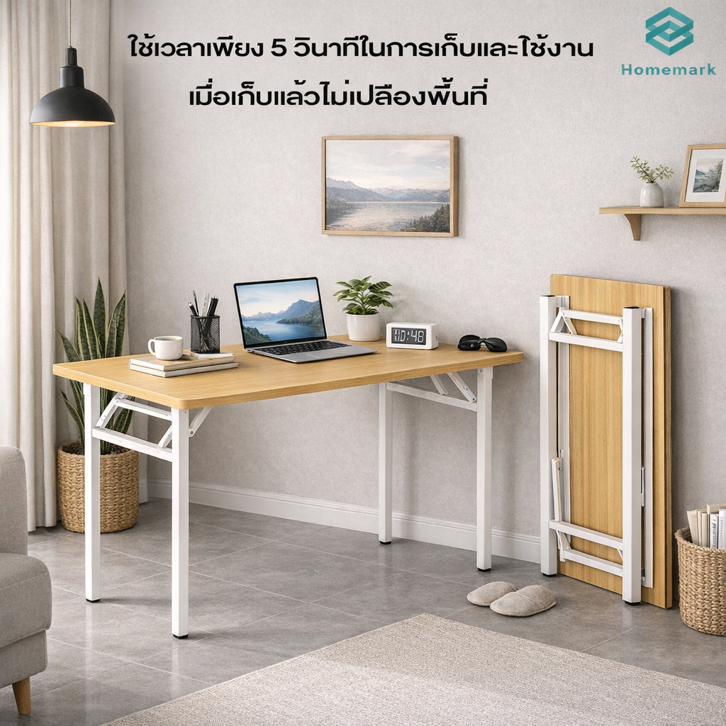 Homemark 120/100/80cmโต๊ะพับ โต๊ะเรียน จัดเก็บง่ายและไม่เปลืองพื้นที่ พับได้ไม่ต้องประกอบ กลางแจ้ง รองรับน้ำหนัก 200 กก