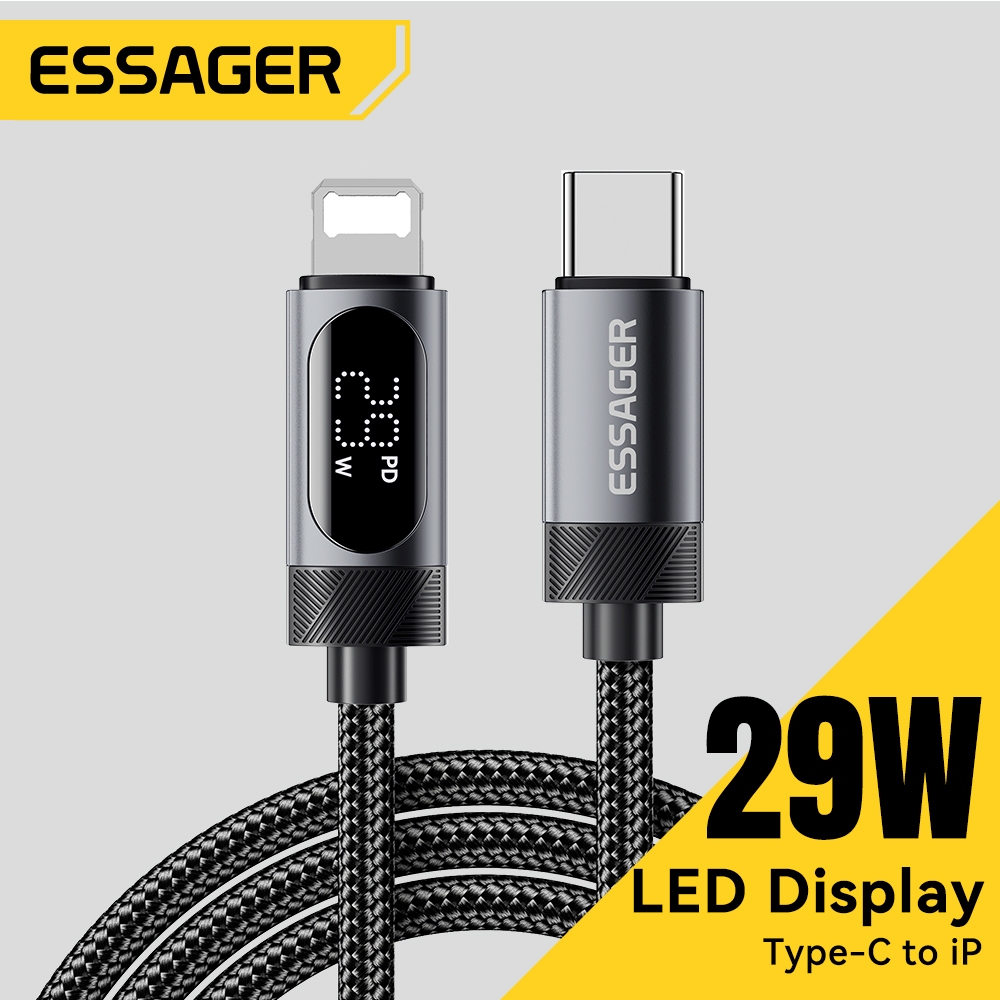Essager C-L 29W สายเคเบิลข้อมูลแบบมีจอแสดงผลดิจิทัล พร้อมแถบตีนตุ๊กแกสำหรับจัดเก็บง่าย for IP