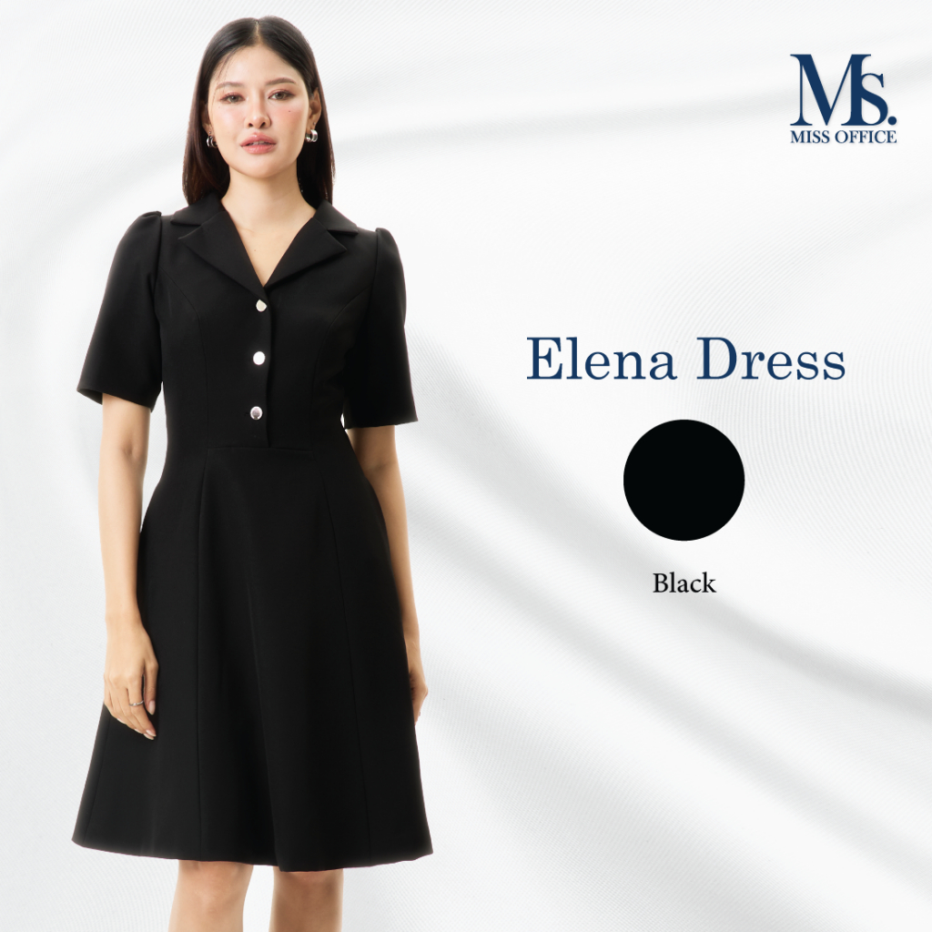 Miss Office เดรสมีแขนปกเทเลอร์กระดุม 3 เม็ด (Elena Dress) (MD-127)