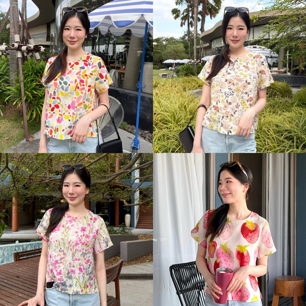 A1เสื้อลินินผสมซิลค์ผ้านิ่มมากคอกลมแขนสั้นอก38/40/42/44/46finalprojectbkk