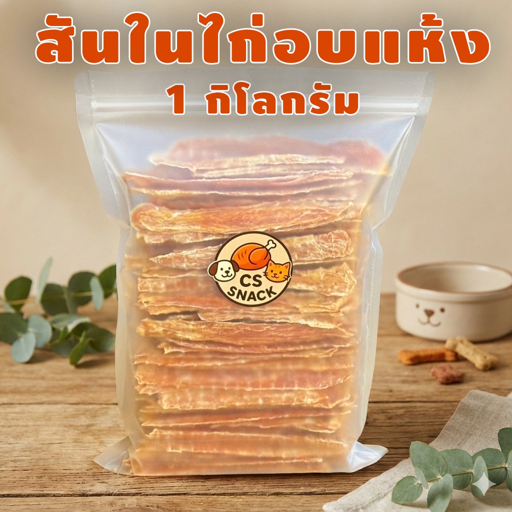 สันในไก่อบแห้ง (สติ๊ก) ขนาด 1 กิโลกรัม ( แบ่งเป็นห่อ 500 กรัม * 2 ห่อ ) By CS SNACK ( ถุงแบบขุ่น )