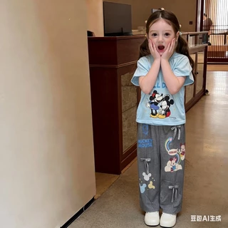 MC179 ชุดเซตเด็กหญิงเสื้อยืดลายการ์ตูน พร้อมกางเกงยีนส์เทียมขายาว ไซส์ 100-150 ใส่สบาย น่ารัก สำหรับเด็กหญิง