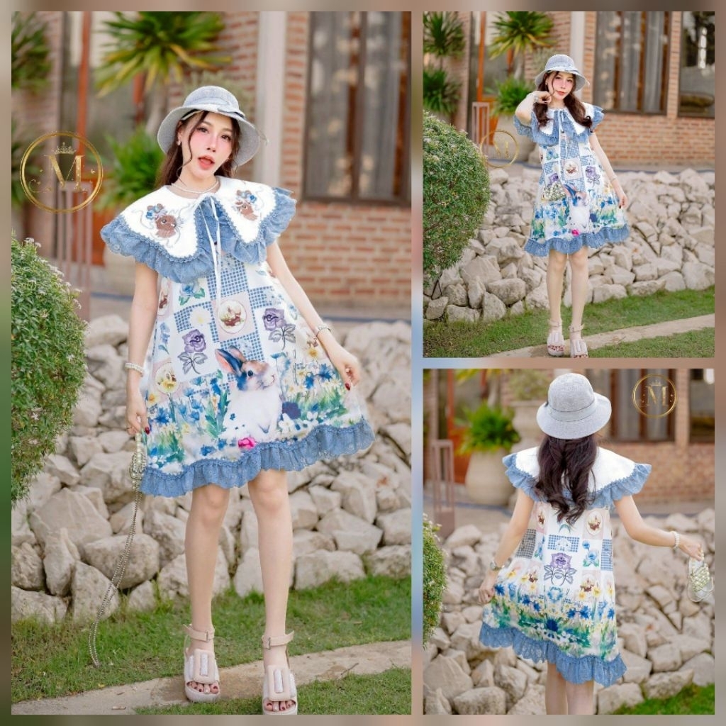 D04💘มีS-4xl[อกปกติ เอว สะโพกฟรีไซส์]35"เดรสสั้นมินิคอปกใหญ่น่ารัก