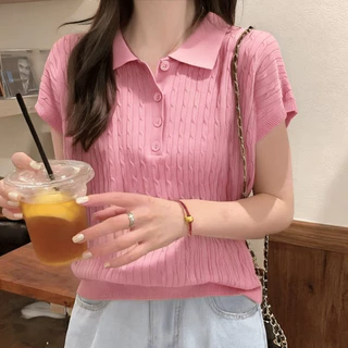 Red Berryเสื้อโปโลถักแขนสั้นสำหรับผู้หญิง เนื้อผ้ายืดหยุ่น สวมใส่สบาย ไม่ยับ มีให้เลือกหลายสี 88035