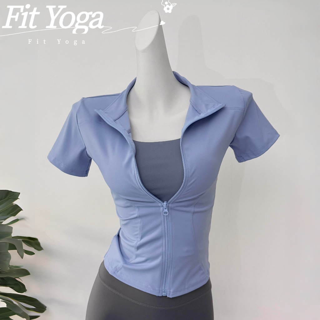 FitYoga เสื้อโค้ทออกกำลังกายผู้หญิง คอสูง ซิปหน้า ติดร่าง สำหรับโยค้าและปราลาซิท