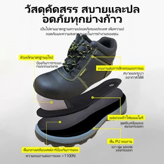 P01 รองเท้าเซฟตี้ รองเท้าหัวเหล็กพื้นเหล็ก หนังแท้ พื้น PU เบา สวย เซฟตี้ safety shoes Size:36-46