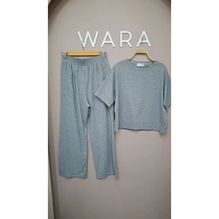 [ U43 ] WARA ชุดเซตคอกลมต่อขอบ + ขายาวกระเป๋าปะหน้า