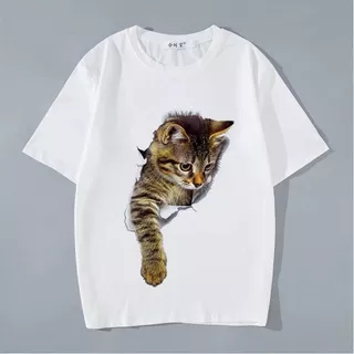 เสื้อยืดแขนสั้น สกรีนลายแมว สีขาว ES416-ES420