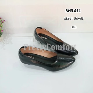 prettycomfort รองเท้าคัทชู ผู้หญิง ทรงหัวแหลม สูง1นิ้ว ส้นกันลื่นตอกมือ หนังพียู SM3330 SM3411