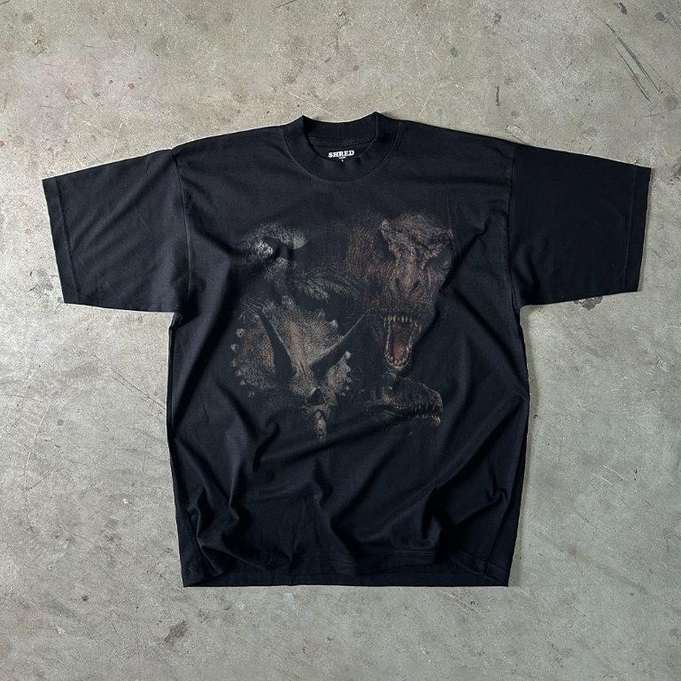 Jurasshred 02 - BLACK & WHITE TEE - COTTON100% - เสื้อยืดทรงโอเวอร์ไซส์ ทรงสั้น