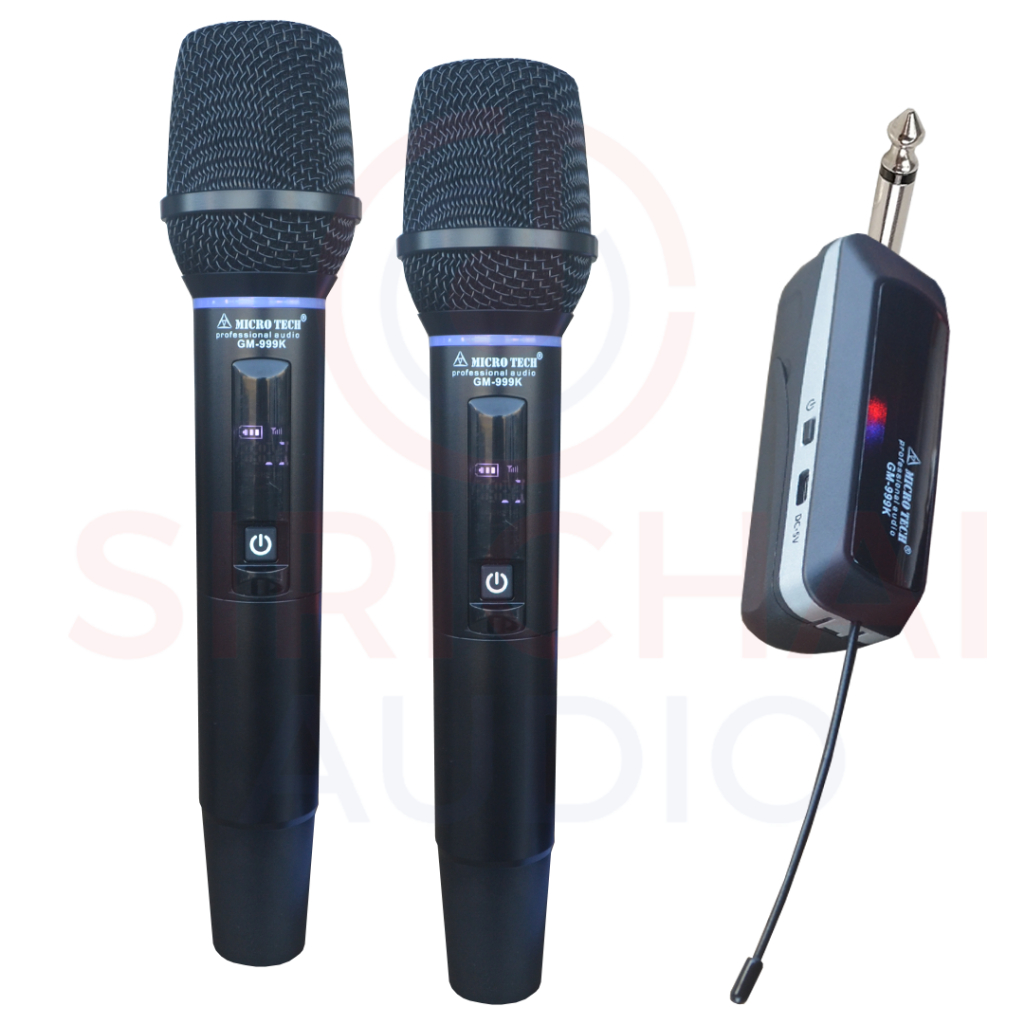 ไมค์ลอยคู่ MICROTECH รุ่น GM999k ไมโครโฟนไร้สาย 2.4GHz สัญญาณนิ่ง เสถียร ลดการรบกวน GM-999K