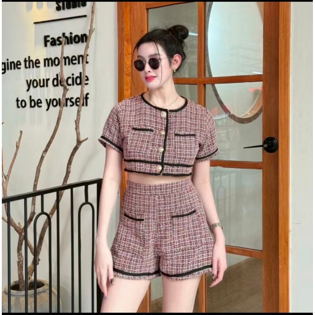 ชุดเซ็ท ผ้าทวิต สีแดงมือ1 SUGARIO 2. L XL