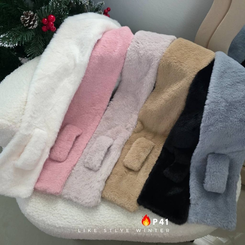 ​[P41] ผ้าพันคอขนเฟอร์นุ่มนิ่ม สไตล์เกาหลี 🧣✨ Winter Collection