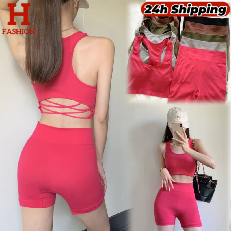 HOT พร้อมส่งจากไทย ชุดเซ็ตบรา,กางเกง ออกกําลังกายขา สันรุ่นแมท (FY8808)
