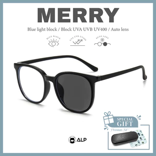 ALP Merry แว่นตากรองแสงสีฟ้า ทรงหยดน้ำ เลนส์เปลี่ยนสี กันUV400 เลนส์ออโต้ ALP-SN0110