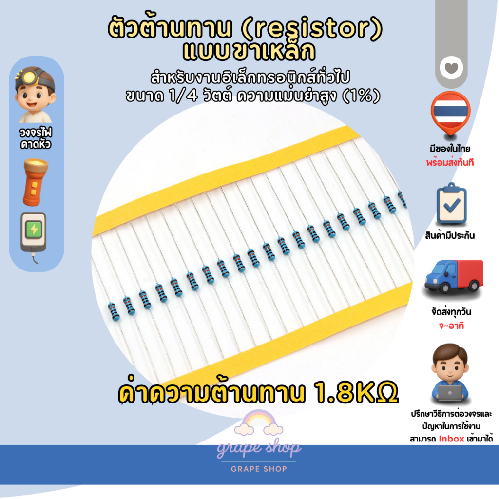 ตัวต้านทาน 1.8kΩ (Resistor 1.8K Ohm)