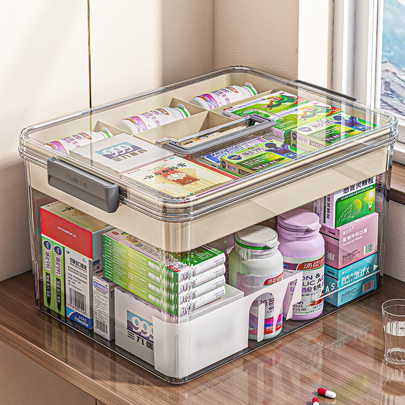 NeatBox กล่องยา กล่องยาใส กล่องปฐมพยาบาล กล่องเก็บยา ใช้ในบ้าน พกพา ขนาดใหญ่ แบ่งช่อง สำหรับครอบครัว