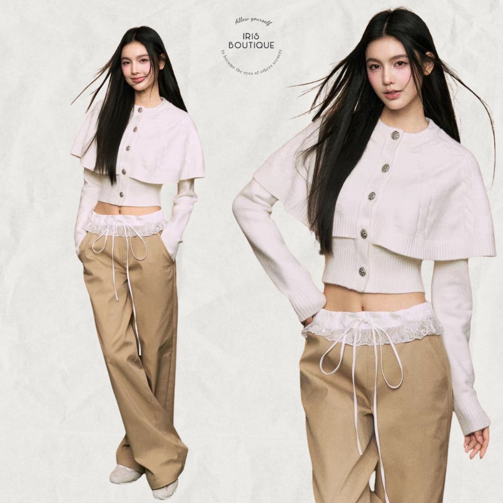 พร้อมส่งS M สินค้าลิขสิทธิ์แท้ IRIS BOUTIQUE Spring IS2025010308 Angel sweater เสื้อไหมพรม แฟชั่นเกาหลี ผ้ายืดหยุ่น