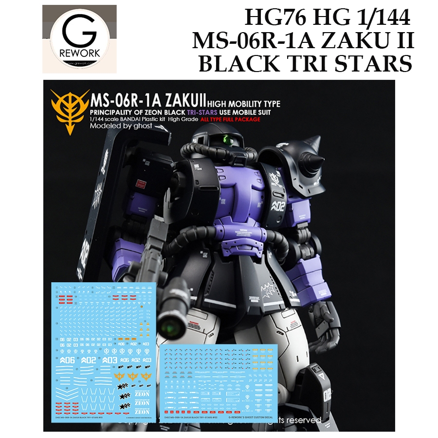[ G Rework ] HG76 HG 1/144 MS 06R 1A ZAKU II BLACK TRI BLACK ORIGIN GUNDAM WATER SLIDE DECAL