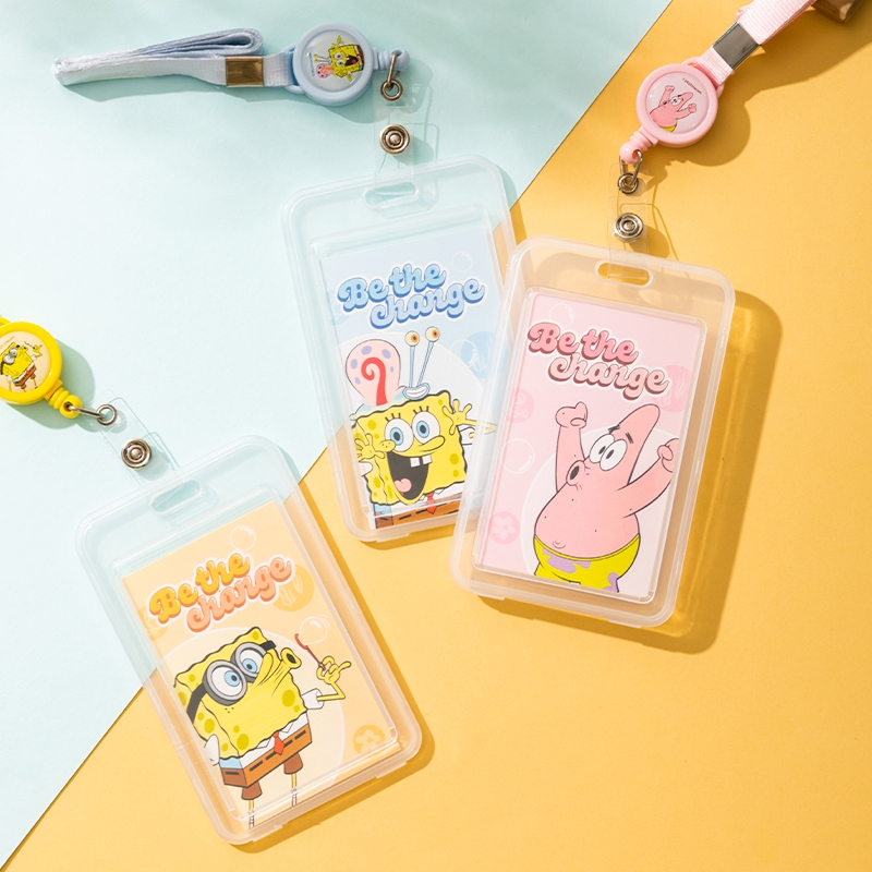 (Spongebob X Deli) ที่ใส่บัตร Deli รุ่น EF455 ทรงแนวตั้ง สายยืดได้ (3 สี/จำหน่าย 1 ชิ้น)