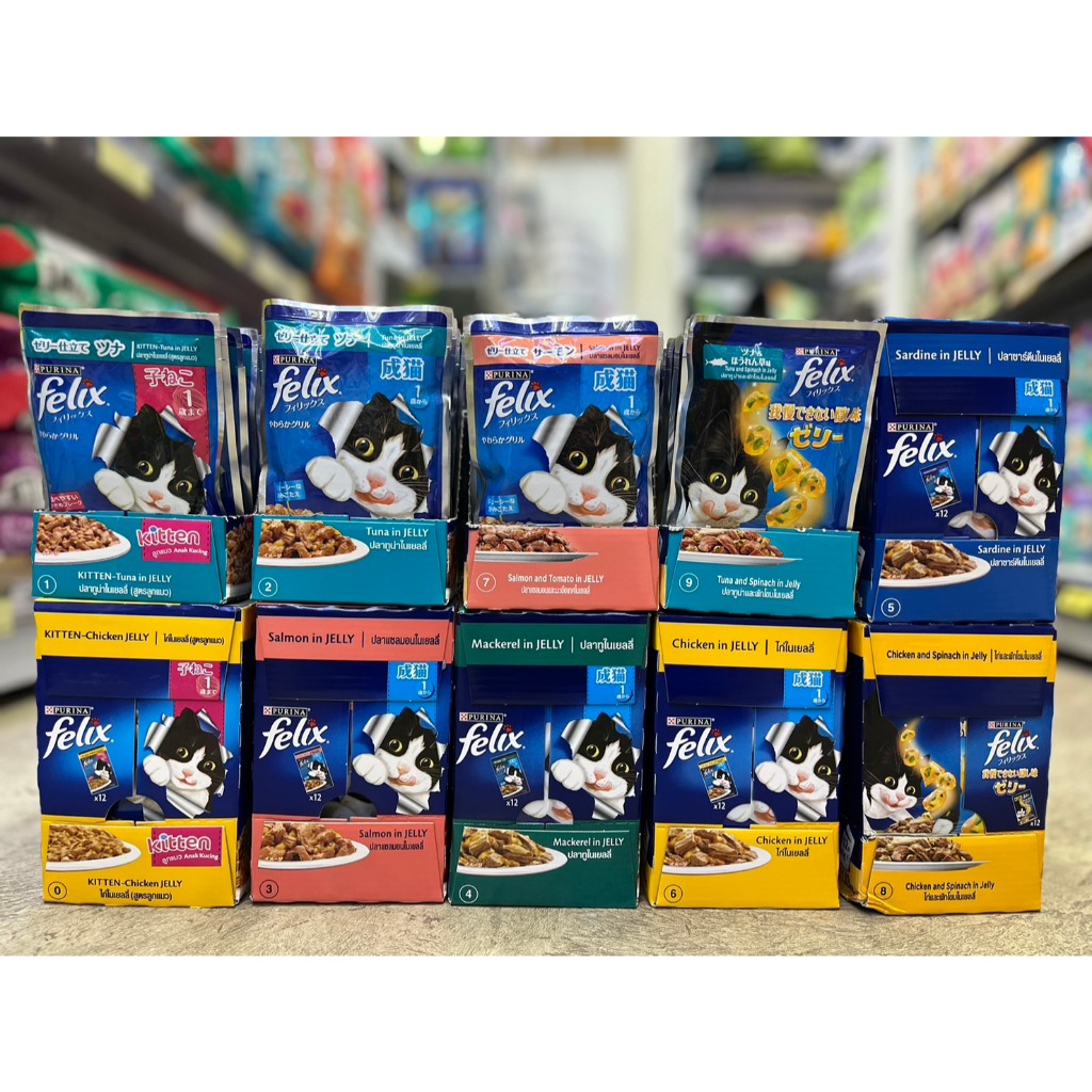 [ยกโหล 12 ซอง] Felix เฟลิกซ์ อาหารเปียกแมว (ทะเบียนอาหาร07อาหารหลัก)ขนาด 85 กรัม