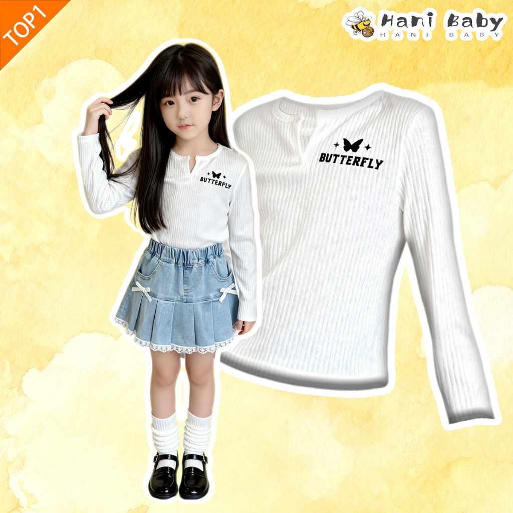 เสื้อลำลองเด็กผู้หญิง สีพื้น คอวี ทรงพอดีตัว สวมใส่สบาย ไซส์80-160
