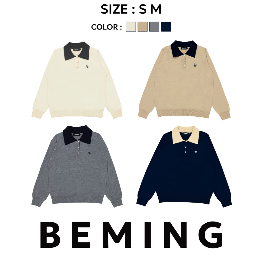 Bemingtop1098(S-M)-BMG Sweet Heart Knit เสื้อแขนยาวคอปก เพิ่มลูกเล่นด้วยกระดุมรูปหัวใจเล็กๆและคอปก