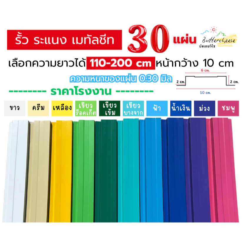 รั้วเมทัลชีท ลอนรั้วเมทัลชีท (110-200cm) หน้ากว้าง 10 ซม. หนา 0.30 มิล (1ชุด ได้ 30แผ่น)