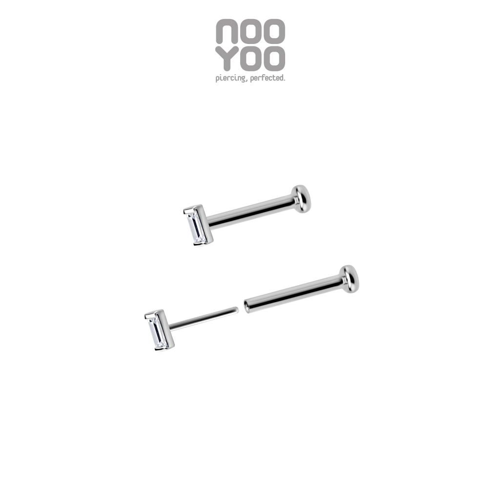 NooYoo ต่างหูสำหรับผิวแพ้ง่าย CoCr NF Emerald Cut Premium CZ / Titanium TL