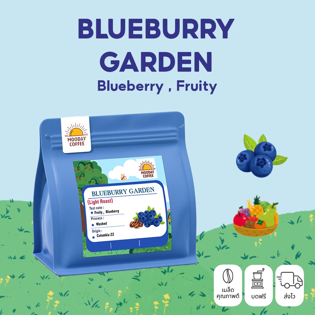 Mooday เมล็ดกาแฟ Blueburry Garden อาราบิก้า 100% จากโคลอมเบีย คั่วอ่อน หอมธรรมชาติ ไม่เติมน้ำตาล