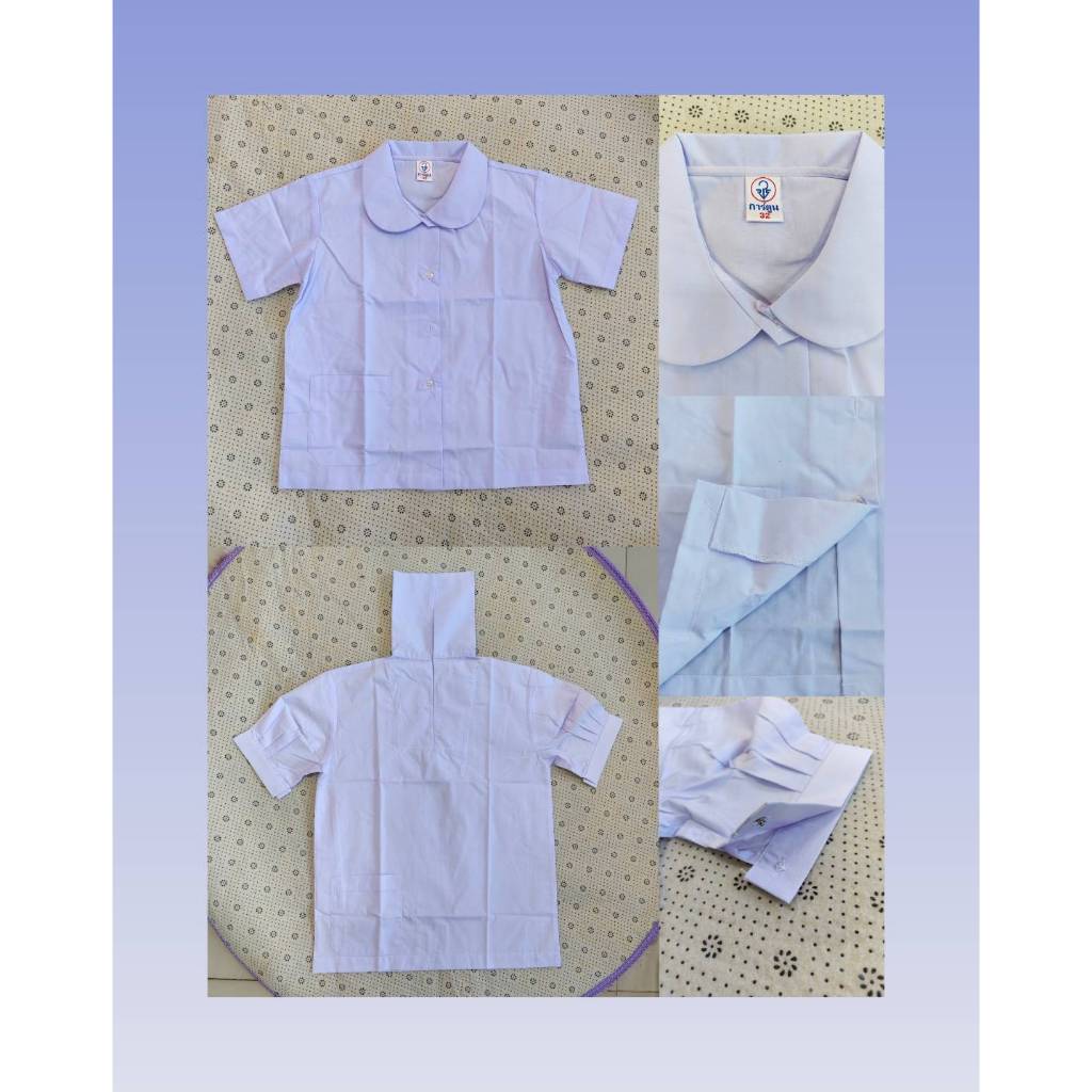 เสื้อนักเรียนยี่ห้อการ์ตูน สมภาพร ละมุด เสื้อคอบัวแขนเรียบกระเป๋าล่างและคอปกทหารเรือ