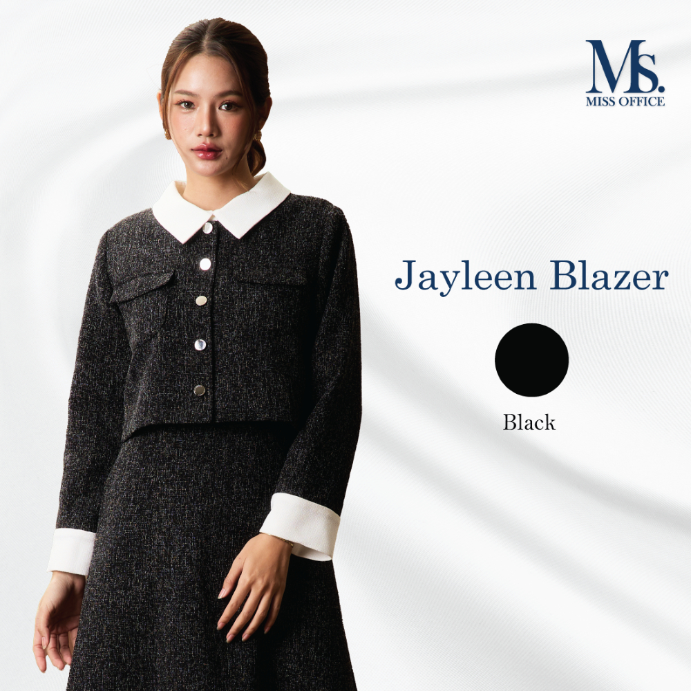 Miss Office เสื้อคลุมคอกลม 5 กระดุมแต่งกระเป๋า (Jayleen Blazer) (MB-062)