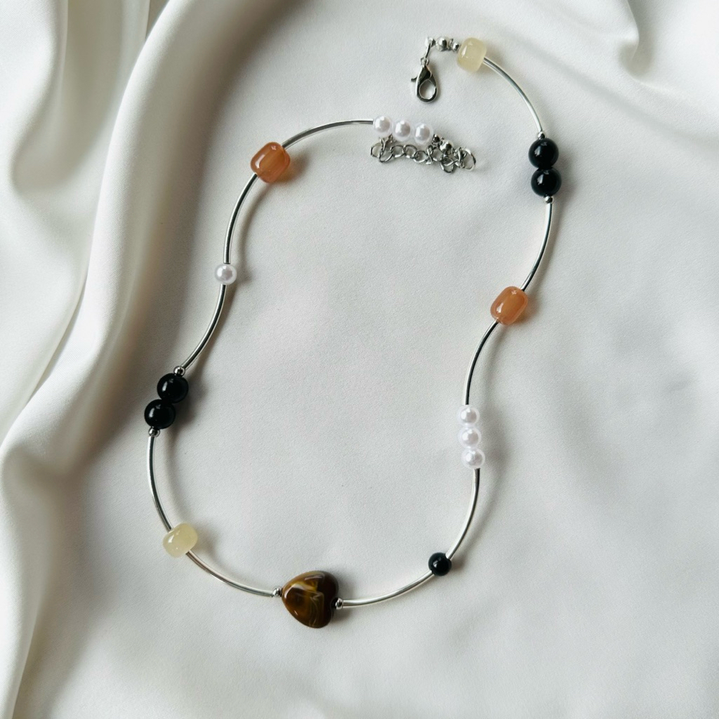 silver minimal necklace สร้อยคอมินิมอล ท่อเกลียว ท่อโค้ง ลูกปัดสแตนเลส หินแก้ว (หลายแบบ) พร้อมส่ง รูปที่ 5