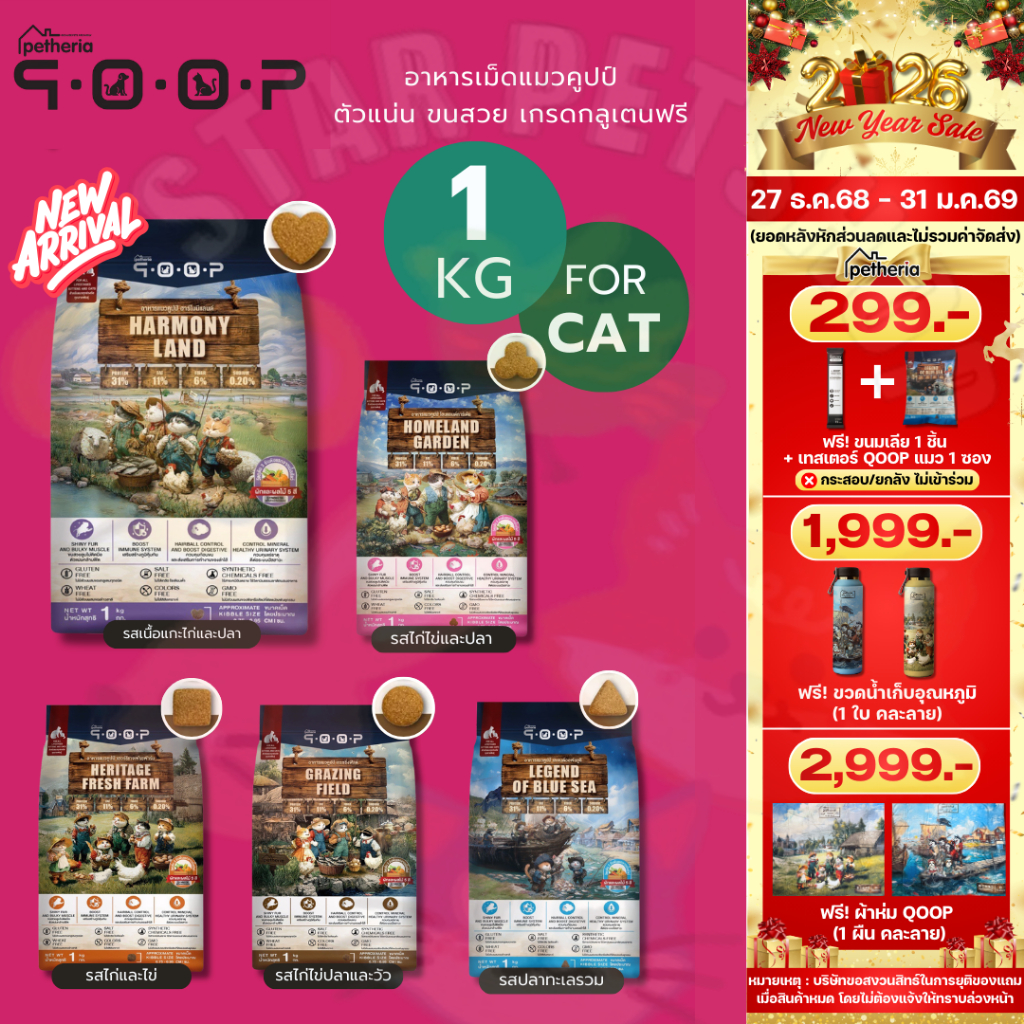 Petheria QOOP อาหารเม็ดแมวคูปป์ ตัวแน่น ขนสวย เกรดกลูเตนฟรี สำหรับแมวทุกช่วงวัย 