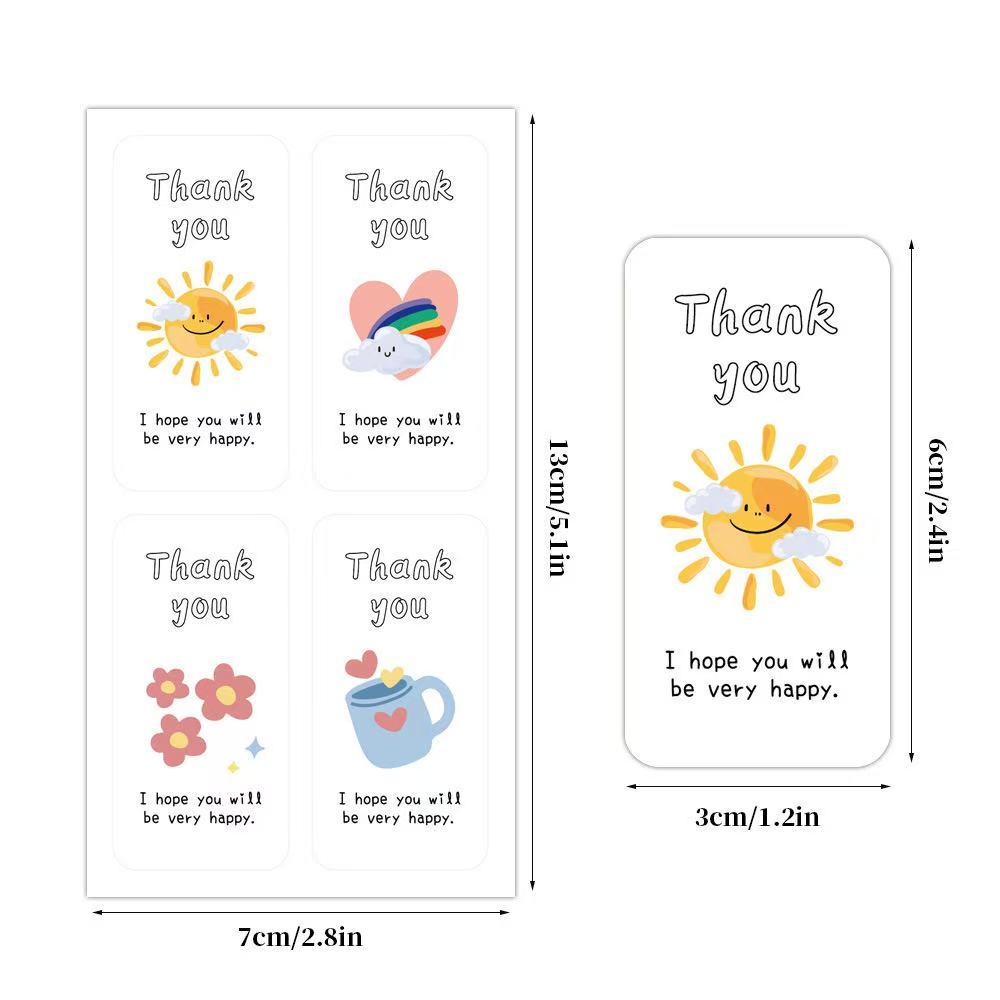 100ดวง สติ๊กเกอร์ขอบคุณ ติดแก้ว ถุง ติดกล่อง สี่เหลี่ยมผืนผ้า sticker thankyou A33
