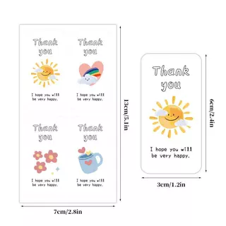 สติ๊กเกอร์ขอบคุณ ติดแก้ว ถุง ติดกล่อง สี่เหลี่ยมผืนผ้า 100ดวง sticker thankyou A33