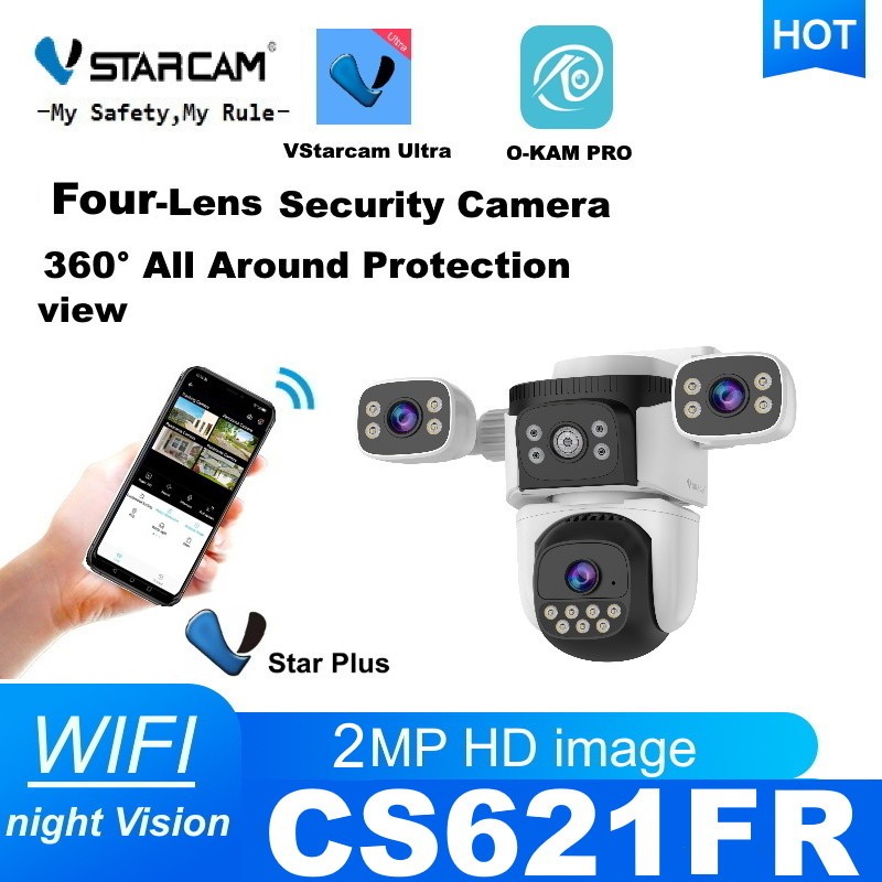 Vstarcam CS621FR (4เลนส์) ความละเอียด 2 ล้านพิกเซล (1296P) กล้องวงจรปิดไร้สาย outdoor ภาพสี มีAI+ คน