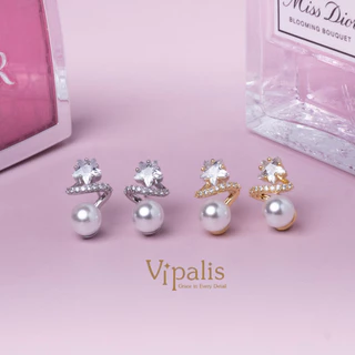 Vipalis พร้อมส่ง ต่างหูมุกคริสตัลดาว ดีไซน์เกลียว | Star Pearl Spiral Earrings | Post Pin Silver 925