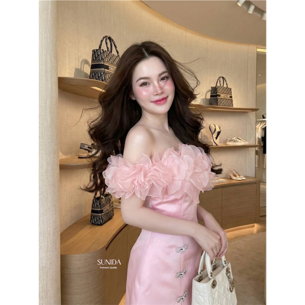 ❥XS-L มินิเดรสน่ารัก เดรสออกงานสีชมพู แต่งเพชร งานป้าย SUNIDA ชุดไปงาน ชุดเพื่อนเจ้าสาว เดรสชมพู - รูปที่ 3
