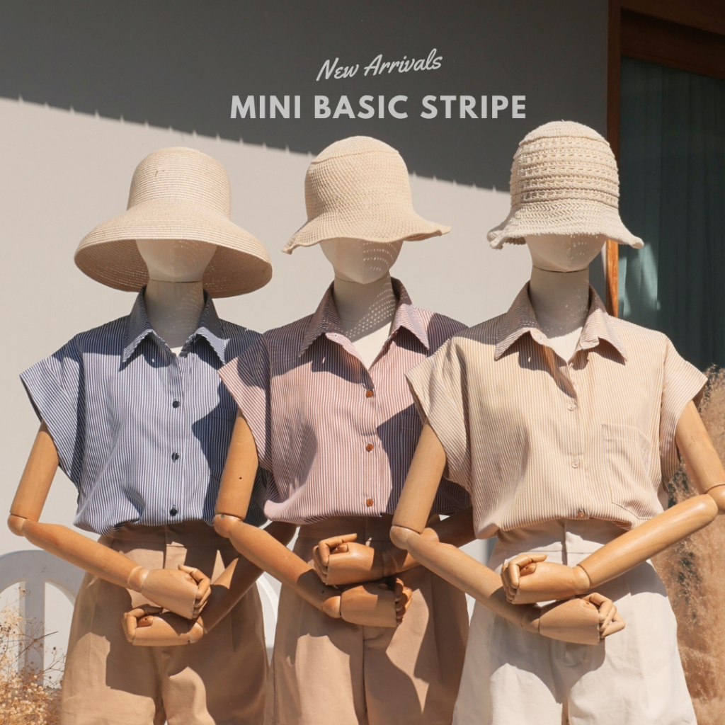 mini basic stripe เสื้อเชิ๊ตลายริ้วกระเป๋าหน้า