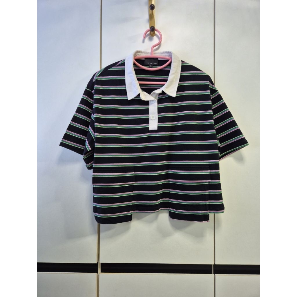 2nd Think Over เสื้อยืด คอปก แบบสวม ลายขวาง