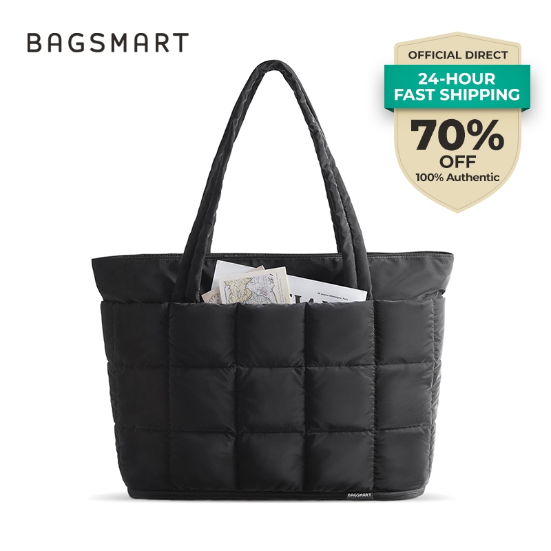 BAGSMART สามารถขยายได้ Tote Bag สำหรับผู้หญิง กระเป๋ามือทำงานพัฟเฟอร์ กระเป๋าออก