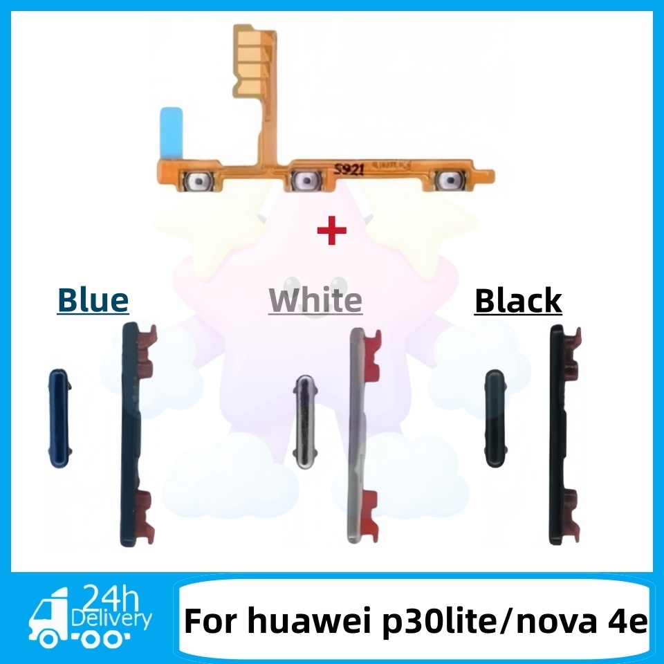 สําหรับปุ่ม Huawei P30 Lite / Nova 4E ปุ่มปุ่ม Flex Cable Keys ปุ่มปิดระดับเสียงปุ่มขึ้นและลงด้านข้างอะไหล่ทดแทน