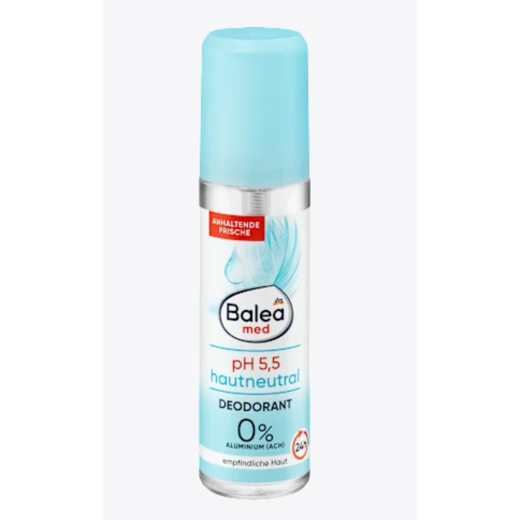 Balea med pH 5.5 haut. DEODORANT 0% Alum.(ACH) - สเปรย์สูตรน้ำระงับกลิ่นกายสำหรับผิวแพ้ง่าย รักแร้ไม่ดำ เยอรมัน ขนาด75ml