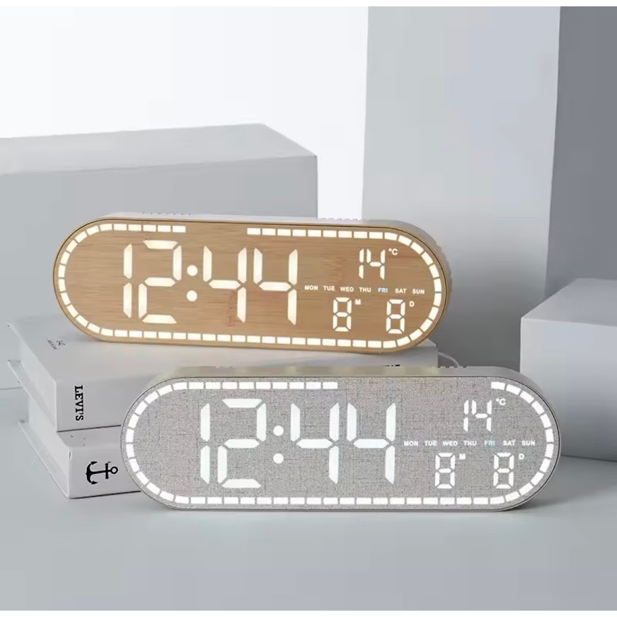 นาฬิกาอิเล็กทรอนิกส์ LED สำหรับติดผนังบ้าน ฟังก์ชั่นหลากหลาย แสดงเวลา วัน อุณหภูมิ ความชื้น พร้อมขาตั้งหรือแบบแขวน