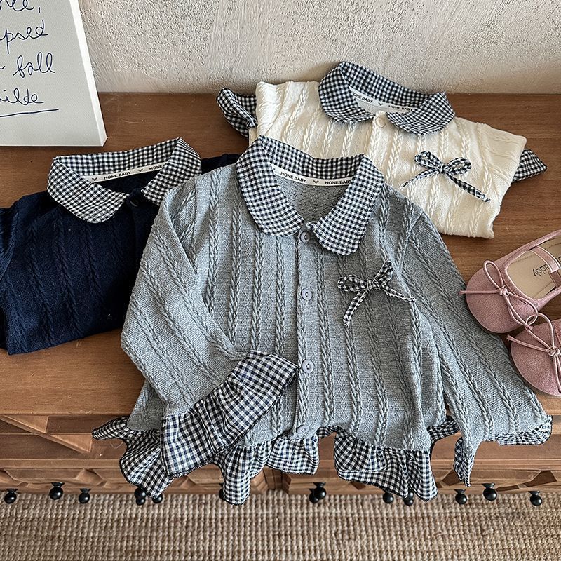 Babyonline(Y011)D5 (ส่งด่วน1วัน)เสื้อสเวตเตอร์ถักสำหรับเด็กผู้หญิง คอปก สไตล์หวานๆ แฟชั่นเด็กผู้หญิง