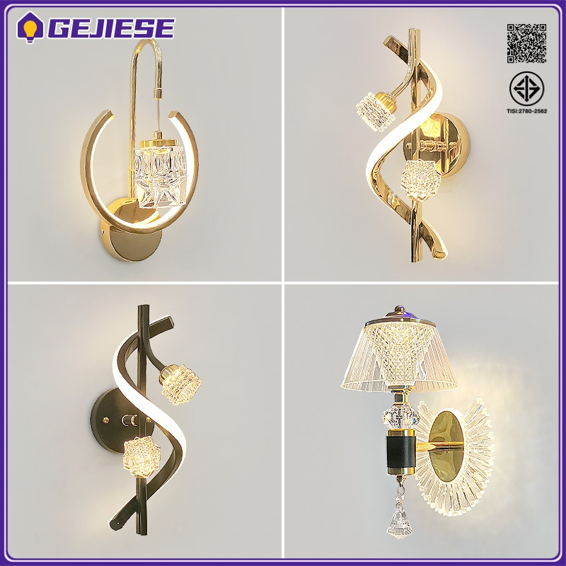 GEJIESE 3สี ไฟติดผนัง คริสตัลไฟติดผนัง ไฟled ไฟหัวเตียง ไฟห้องนอน ไฟกลางคืน แต่งห้องนอน แบบมินิมอล ของแต่งบ้าน โคมไฟคริส